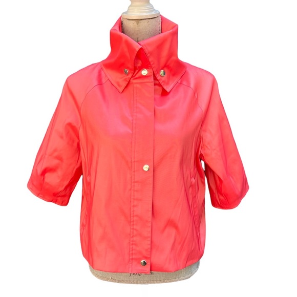 Samual Dong Ladies Coral Crop Jacket with Two Way Collar Bubble Sleeves Large - Picture 1 of 12